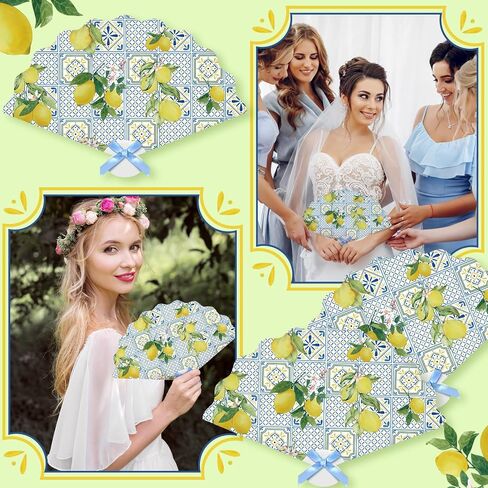 60 Pcs Capri Plastic Hand Fans with Bow Bulk Wedding Favor Fans for Guests Gifts Plastic Capri Lemon Handheld Decorations for Mediterranean Bridal Shower Bridesmaid Party in Saudi Arabia
