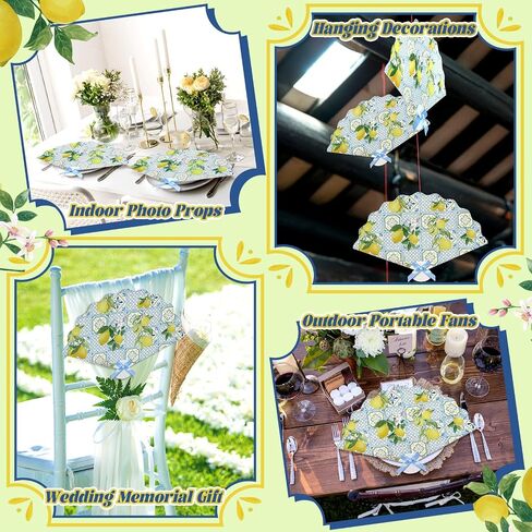 60 Pcs Capri Plastic Hand Fans with Bow Bulk Wedding Favor Fans for Guests Gifts Plastic Capri Lemon Handheld Decorations for Mediterranean Bridal Shower Bridesmaid Party in Saudi Arabia