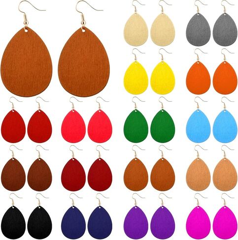 Ecally 16 Pairs Bohemian Wood Earrings Natural Wood Earrings African Jewelry Vintage Teardrop Dangle Eardrop for Women in Saudi Arabia