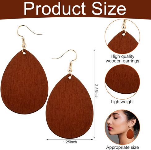 Ecally 16 Pairs Bohemian Wood Earrings Natural Wood Earrings African Jewelry Vintage Teardrop Dangle Eardrop for Women in Saudi Arabia
