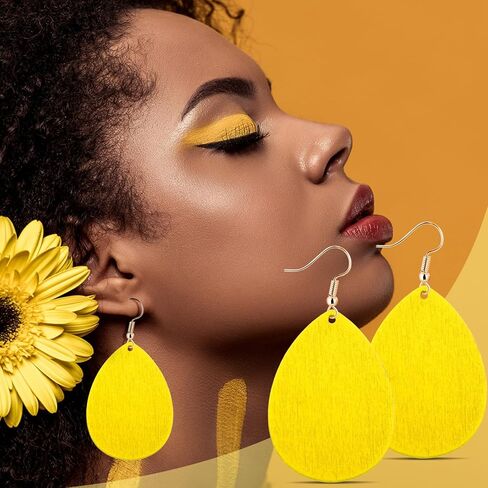 Ecally 16 Pairs Bohemian Wood Earrings Natural Wood Earrings African Jewelry Vintage Teardrop Dangle Eardrop for Women in Saudi Arabia