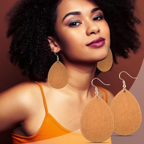 Ecally 16 Pairs Bohemian Wood Earrings Natural Wood Earrings African Jewelry Vintage Teardrop Dangle Eardrop for Women in Saudi Arabia