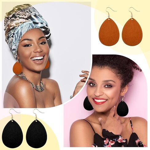 Ecally 16 Pairs Bohemian Wood Earrings Natural Wood Earrings African Jewelry Vintage Teardrop Dangle Eardrop for Women in Saudi Arabia