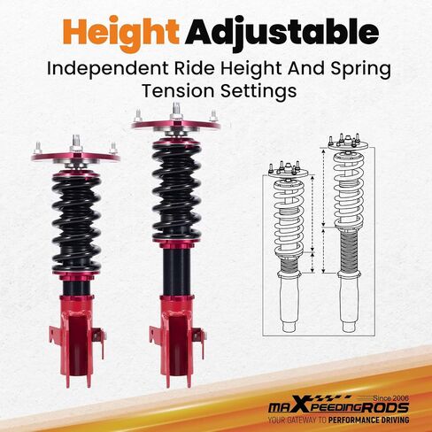 MaxPeedingrods Coilovers لـ Subaru WRX 2015-2021 ، ل WRX STI 2005-2021؟ ارتفاع قابلة للتعديل الكامل ، مجموعة التعليق ، دعامات امتصاص الصدمات المسبقة مسبقًا ، مجموعة مخفضة اللون الأحمر. in Saudi Arabia