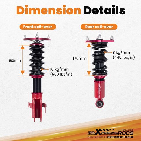 MaxPeedingrods Coilovers لـ Subaru WRX 2015-2021 ، ل WRX STI 2005-2021؟ ارتفاع قابلة للتعديل الكامل ، مجموعة التعليق ، دعامات امتصاص الصدمات المسبقة مسبقًا ، مجموعة مخفضة اللون الأحمر. in Saudi Arabia