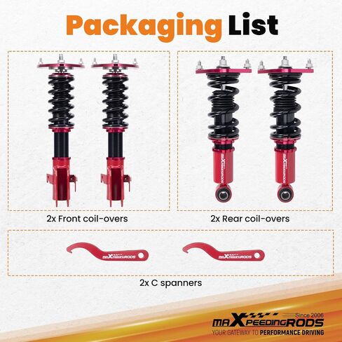 MaxPeedingrods Coilovers لـ Subaru WRX 2015-2021 ، ل WRX STI 2005-2021؟ ارتفاع قابلة للتعديل الكامل ، مجموعة التعليق ، دعامات امتصاص الصدمات المسبقة مسبقًا ، مجموعة مخفضة اللون الأحمر. in Saudi Arabia