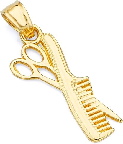 14k REAL Yellow Gold Scissors & Comb Charm Pendant in Saudi Arabia