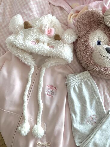 النساء kawaii zip udie girls cute sheep cartoon asmerrodery harajuku long swited switshirt sweatshirt in Kuwait