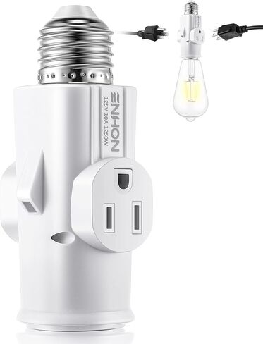 Enhon 2 Pack Light Socket Outlet Adapter, 2/3 Prong Light Socket to Plug Adapter, E26/E27 Heat Resistant Light Bulb Outlet Socket Plug Adapter Splitter Converter for Garage Porch Indoor Outdoor in Kuwait
