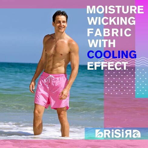 Brisira Mens Swim Trunks Neon 5 "بدلة السباحة ضغط بطانة نايلون سروال شورت شاطئ السباحة ملابس السباحة الجيوب الجافة السريعة in Kuwait