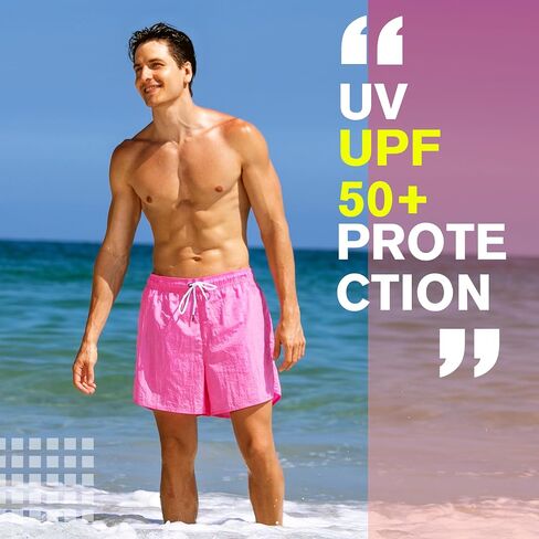 Brisira Mens Swim Trunks Neon 5 "بدلة السباحة ضغط بطانة نايلون سروال شورت شاطئ السباحة ملابس السباحة الجيوب الجافة السريعة in Kuwait