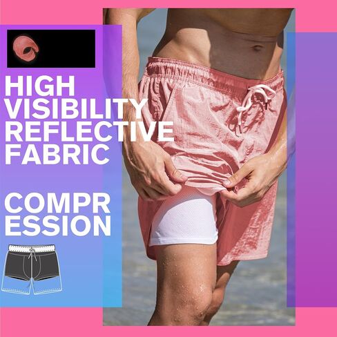 Brisira Mens Swim Trunks Neon 5 "بدلة السباحة ضغط بطانة نايلون سروال شورت شاطئ السباحة ملابس السباحة الجيوب الجافة السريعة in Kuwait