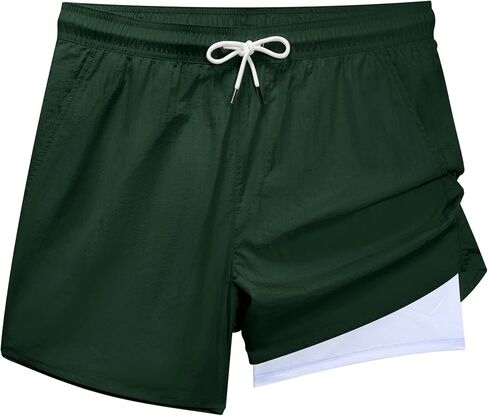 BRISIRA Mens Swim Trunks Neon 5" Bathing Suit Compression Liner Nylon Swim Shorts Beach Swimsuit Swimwear Quick Dry Pockets in Saudi Arabia