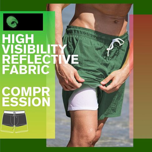 BRISIRA Mens Swim Trunks Neon 5" Bathing Suit Compression Liner Nylon Swim Shorts Beach Swimsuit Swimwear Quick Dry Pockets in Saudi Arabia