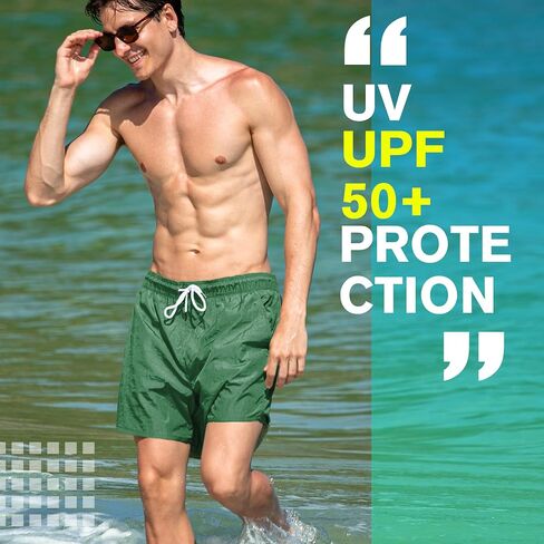 BRISIRA Mens Swim Trunks Neon 5" Bathing Suit Compression Liner Nylon Swim Shorts Beach Swimsuit Swimwear Quick Dry Pockets in Saudi Arabia