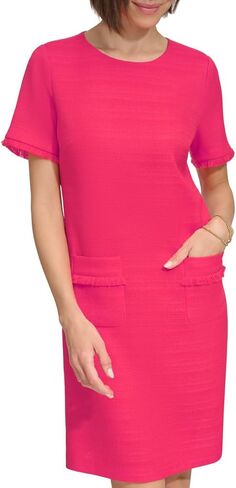 Tommy Hilfiger Women's Fringe Detail Hopsack Fabric Dress, Magenta in Saudi Arabia