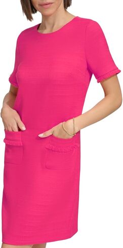 Tommy Hilfiger Women's Fringe Detail Hopsack Fabric Dress, Magenta in Saudi Arabia