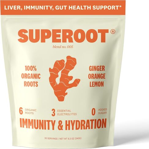 SUPEROOT® 100% طبيعي للتخلص من السموم وإلكتروليتات المناعة (الغازية) | نكهة الزنجبيل والحمضيات | فيتامين ج ومعادن المحيطات العميقة ومضادات الأكسدة | الطاقة والترطيب | 0 السكر المضاف | خالي من الكافيين | 30 حصة in Saudi Arabia