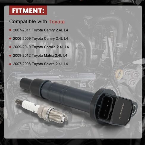 حزمة لفائف الاشتعال UF495 و Iridium Platinum Sparks مجموعة من 4 متوافقة مع Toyota Camry 2006-2011 ، 2009-2012 Matrix ، 2007-2008 Solara ، V6 2.4L L4 in Saudi Arabia