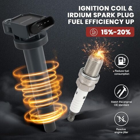حزمة لفائف الاشتعال UF495 و Iridium Platinum Sparks مجموعة من 4 متوافقة مع Toyota Camry 2006-2011 ، 2009-2012 Matrix ، 2007-2008 Solara ، V6 2.4L L4 in Saudi Arabia