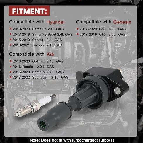 UF764 Ignition Coil Pack and Iridium Spark Plugs Set of 4 Compatible with Hyundai Sonata Tucson Kia Optima Sorento Genesis G80 G90 2015-2022 2.0L 2.4L Replaces#IC871, 49138 in Kuwait