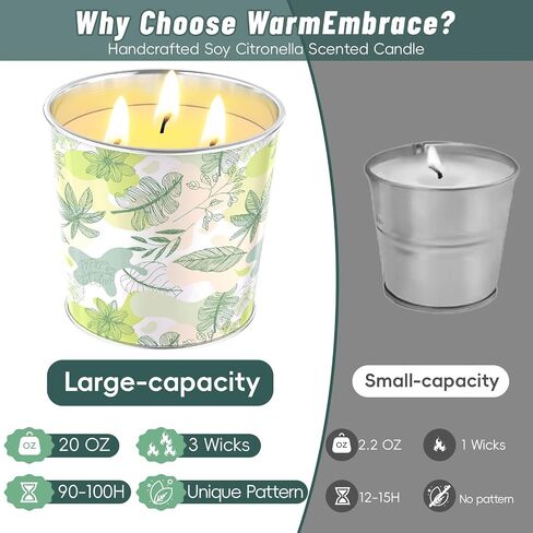 شمعة Warmembrace Citronella في الهواء الطلق والداخلية ، 40 أوقية شمعة السترونيلا كبيرة 200H حرق طويل الأمد ، شمع فول الصويا الطبيعية الطويلة ، فول الصويا ، 3-wick للفناء ، الحديقة ، الفناء الخلفي ، التخييم ، الطهي in Kuwait