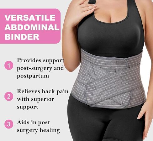 Abdominal Binder Post Surgery - Postpartum Belly Band Wrap | Post C Section Belly Binder Recovery Belt | Stomach Compression Hernia Belt For Men or Women After Pregnancy, Hysterectomy (Small/Medium) in Kuwait