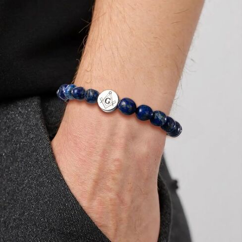 AMITER Masonic Bracelets for Men, Natural Stone Beaded Bracelets Personalized Gift for Freemason in Saudi Arabia