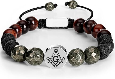 AMITER Masonic Bracelets for Men, Natural Stone Beaded Bracelets Personalized Gift for Freemason in Saudi Arabia
