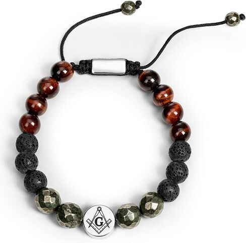 AMITER Masonic Bracelets for Men, Natural Stone Beaded Bracelets Personalized Gift for Freemason in Saudi Arabia