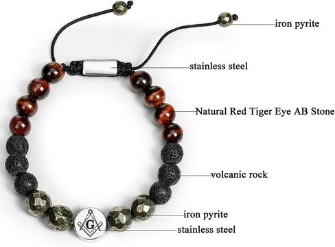 AMITER Masonic Bracelets for Men, Natural Stone Beaded Bracelets Personalized Gift for Freemason in Saudi Arabia