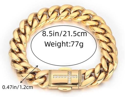 Gold&Shops Moissanite Cross Cuban Bracelet, 18K Yellow Gold, 8.5 inch, Men's in Saudi Arabia
