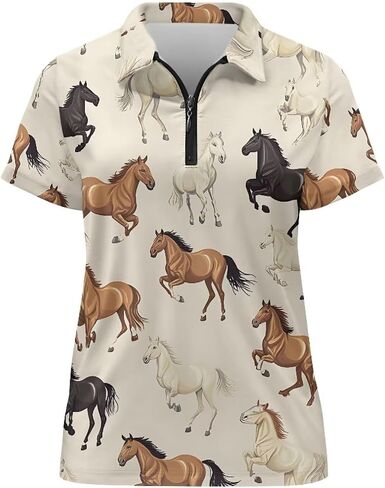 Womens Golf Shirt Shirt Sleeve Zip Up Tennis Athletic Collared Dorts Top Quick Dry Activewear بالإضافة إلى حجم XS-2XL in Kuwait