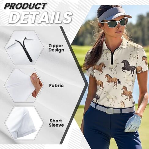 Womens Golf Shirt Shirt Sleeve Zip Up Tennis Athletic Collared Dorts Top Quick Dry Activewear بالإضافة إلى حجم XS-2XL in Kuwait