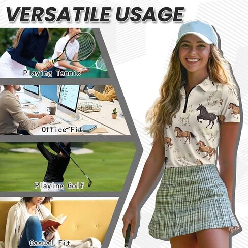 Womens Golf Shirt Shirt Sleeve Zip Up Tennis Athletic Collared Dorts Top Quick Dry Activewear بالإضافة إلى حجم XS-2XL in Kuwait