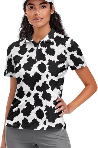 Womens Golf Shirt Short Sleeve Zip Up Tennis Athletic Collared Shirts Summer Workout Top Quick Dry Activewear XS-2XL in Kuwait