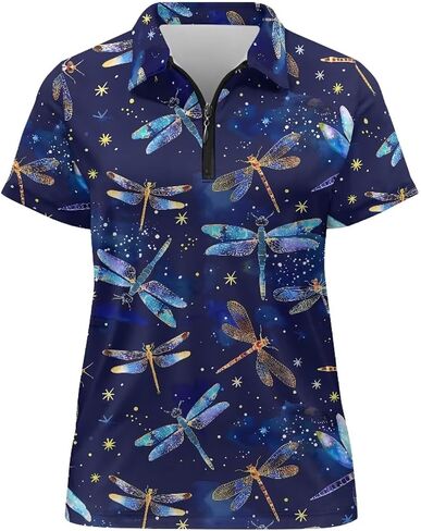 Womens Golf Shirt Short Sleeve Zip Up Tennis Athletic Collared Shirts Summer Workout Top Quick Dry Activewear XS-2XL in Kuwait