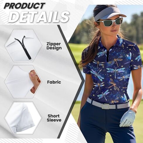 Womens Golf Shirt Short Sleeve Zip Up Tennis Athletic Collared Shirts Summer Workout Top Quick Dry Activewear XS-2XL in Kuwait