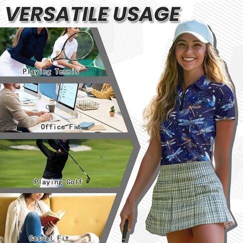Womens Golf Shirt Short Sleeve Zip Up Tennis Athletic Collared Shirts Summer Workout Top Quick Dry Activewear XS-2XL in Kuwait
