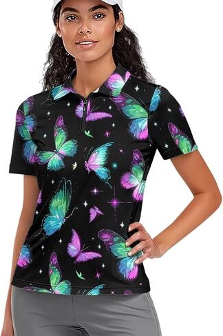 Womens Golf Shirt Short Sleeve Zip Up Tennis Athletic Collared Shirts Summer Workout Top Quick Dry Activewear XS-2XL in Kuwait