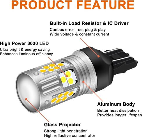 Super Bright 7443 7444 7440 7441 T20 Switchback LED Bulbs with Projector Replacement for Daytime Running Lights/DRL and Turn Signal Lights, White/Amber Anti Hyper Flash, Pack of 2 in Saudi Arabia