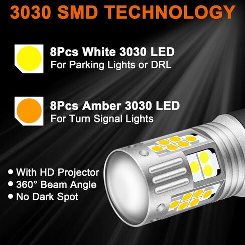 Super Bright 7443 7444 7440 7441 T20 Switchback LED Bulbs with Projector Replacement for Daytime Running Lights/DRL and Turn Signal Lights, White/Amber Anti Hyper Flash, Pack of 2 in Saudi Arabia