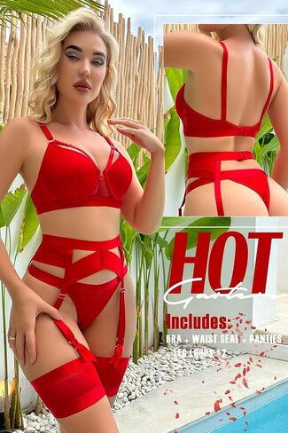 Lingerie for Women Sexy Garter Lingerie Set Underwire Strappy Corset Lingerie Push Up 5 Piece Bra Lingerie Set in Kuwait