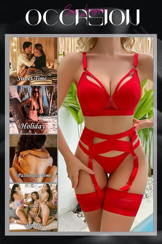 Lingerie for Women Sexy Garter Lingerie Set Underwire Strappy Corset Lingerie Push Up 5 Piece Bra Lingerie Set in Kuwait