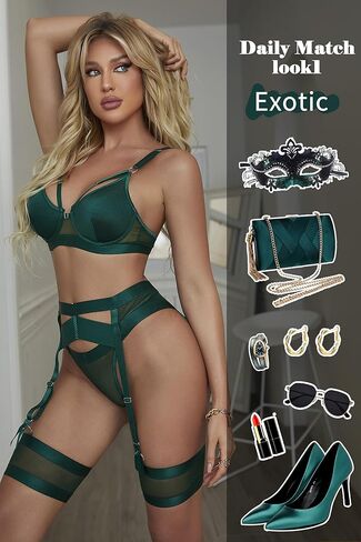 Lingerie for Women Sexy Garter Lingerie Set Underwire Strappy Corset Lingerie Push Up 5 Piece Bra Lingerie Set in Kuwait