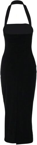 SOLY HUX Women's Halter Dress Sleeveless Backless Bodycon Split Back Cocktail Party Midi Dresses in Kuwait