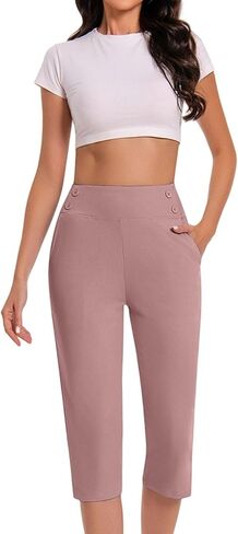 Work Pants for Women Summer High Waisted Stretchy Capris Dressy Casual Golf Capri Pants Pull On Slacks with Pockets in Kuwait
