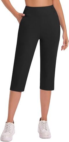 Work Pants for Women Summer High Waisted Stretchy Capris Dressy Casual Golf Capri Pants Pull On Slacks with Pockets in Kuwait
