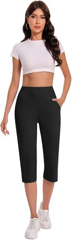 Work Pants for Women Summer High Waisted Stretchy Capris Dressy Casual Golf Capri Pants Pull On Slacks with Pockets in Kuwait