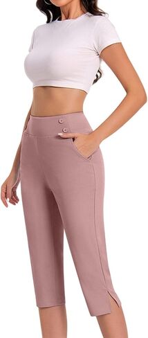 Work Pants for Women Summer High Waisted Stretchy Capris Dressy Casual Golf Capri Pants Pull On Slacks with Pockets in Kuwait